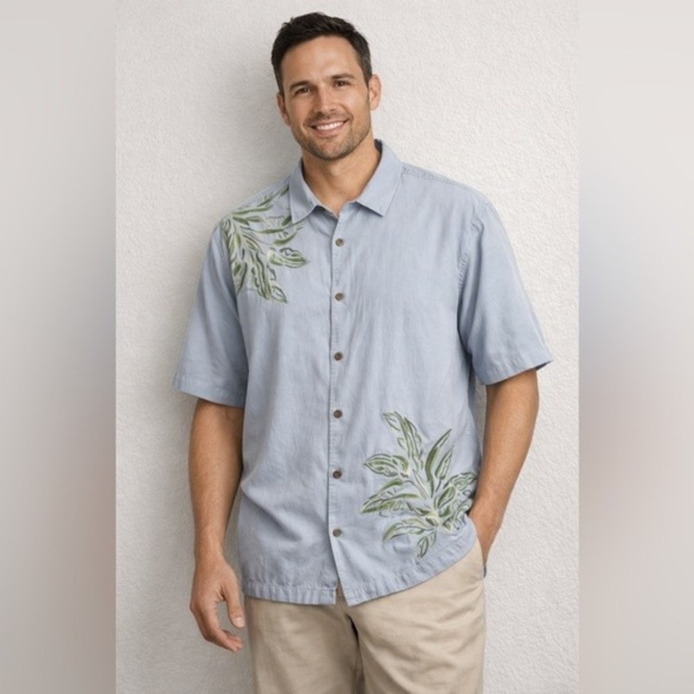 Tommy Bahama String of Palms Camp Shirt Resort Vacation 2012 Silk Button Up 2XL